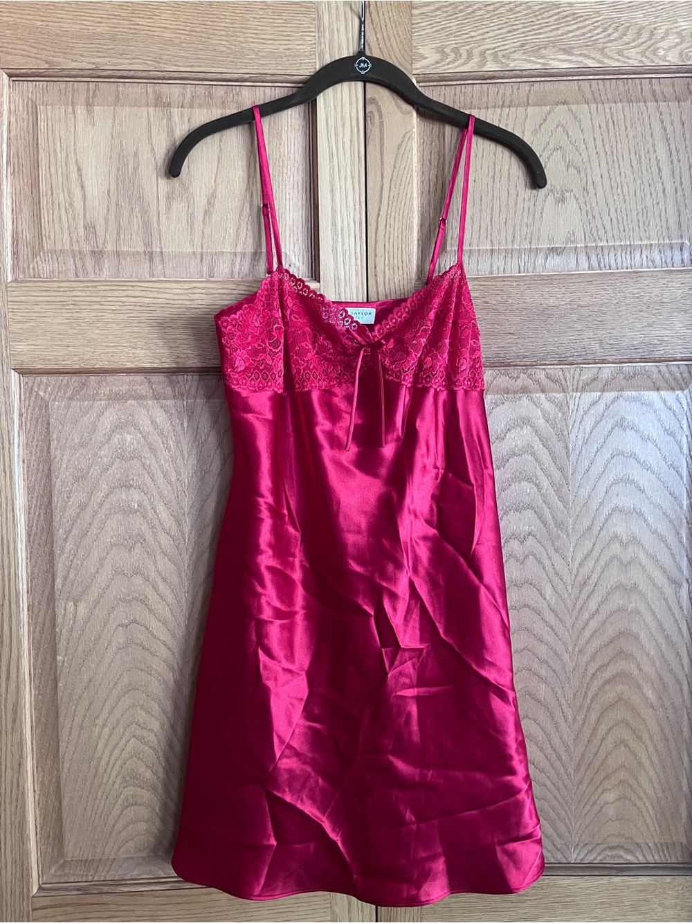 Morgan Taylor Satin Chemise with Lace Bodice - Rich Red